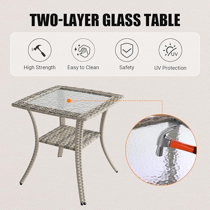 Patio Rocking Swivel Chair Outdoor Wicker Rattan Bistro Set with Tempered Glass Side Table, Outdoor Patio Furniture Set for Garden, Deck, and Balcony, Dark Grey