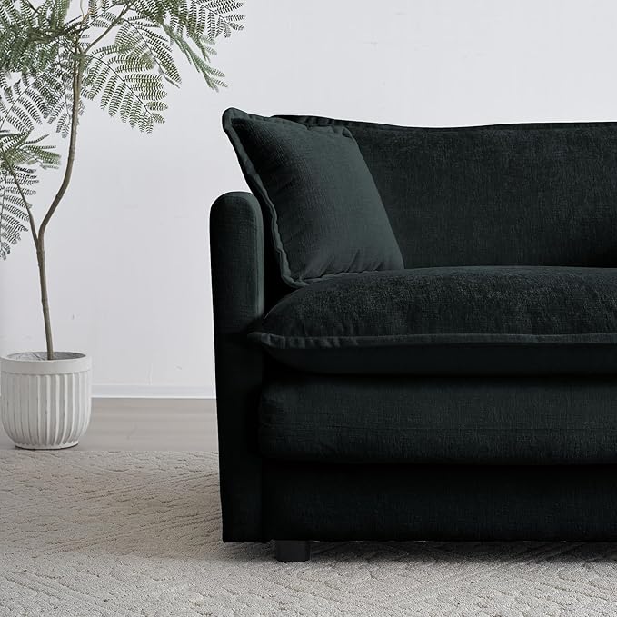 KEIKI Loveseat Sofa, Upholstered 2 Seater Couch with 1 Footrest, Oversized L-Shaped Sectional Sofa with Ottoman for Living Room Bedroom Office, Black