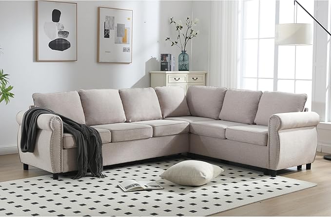 Ball & Cast 104" Sleeper Sofa Bed, L Shaped 6 Seater Sectional Sofa Couch with Pull Out Bed, 2 in 1 Pull Out Couch for Living Room, Office, Apartment,Beige
