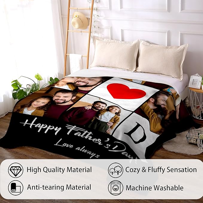 Personalized Fathers Day Birthday Gifts from Daughter Son Kids Wife, Customized Father's Day Blanket, Custom Photo Blanket with Pictures Text, Best Dad Ever Christmas Ideas Gifts for Dad Husband Man