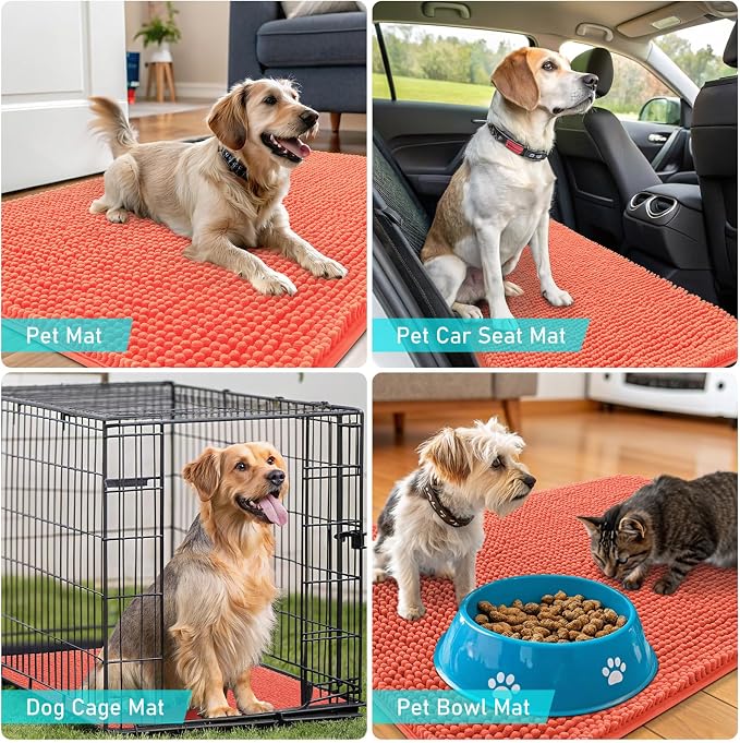 OLANLY Dog Door Mat for Muddy Paws 70x46, Absorbs Moisture and Dirt, Absorbent Non-Slip Washable Doormat, Quick Dry Chenille Mud Mat for Dogs, Entry Indoor Entryway Carpet for Inside Floor, Coral - Image 7