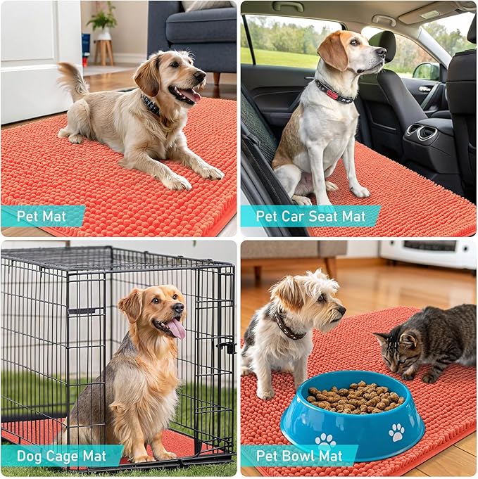 OLANLY Dog Door Mat for Muddy Paws 34x21, Absorbs Moisture and Dirt, Absorbent Non-Slip Washable Doormat, Quick Dry Chenille Mud Mat for Dogs, Entry Indoor Entryway Carpet for Inside Floor, Coral - Image 7