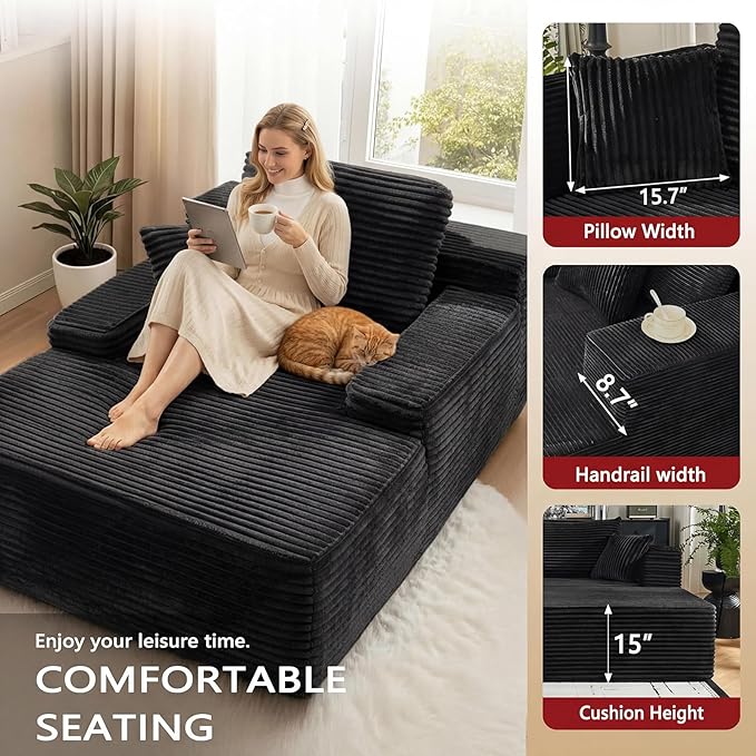 67”Chaise Lounge Chair Indoor, Oversized Corduroy Boneless Chair, Large Corduroy Upholstered Floppy Chair，Deep Seat Sleeper Couch，Cloud Sofas Couches for Living Room, No Assembly Required