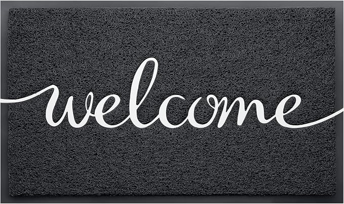 BeneathYourFeet Door Mat, Welcome Mat Low Profile Floor Mat Front Doormat Indoor and Outdoor Doormat Non Slip Rugs for Entryway, Patio, High Traffic Areas (30"x17.5", Black-Welcome) by BeneathYourFeet
