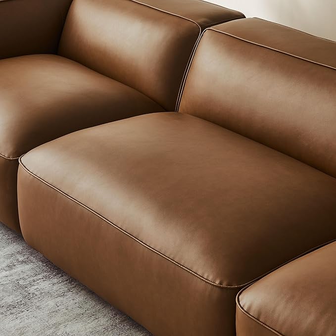 Modway Auren Vegan Leather 3 Piece Modular Sofa in Coffee - Faux Leather 3 Seater Couch - Comfy Mid Century Modern PU Leather Sofa for Living Room, Apartment, Loft