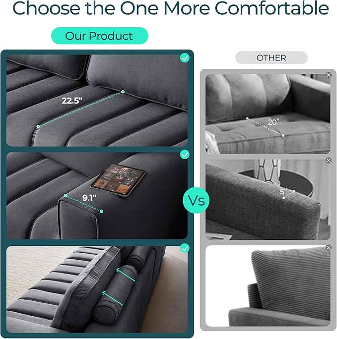 LINSY HOME Oversized Modular Sectional Sofa Chair, Deep Seat Upholstered Armchair with Anti Cat Stretch Fabric and Metal Frame, Modern Single Sofa for Living Room Bedroom Apartment Reading Room, Grey