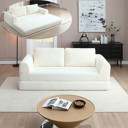 Foldable Boneless Love Seat Couches in a Box, Modern Floor Foam Sleeper Sofa Bed 2-in-1 Convertible Cloud Sofa for Home Apartments Bedroom