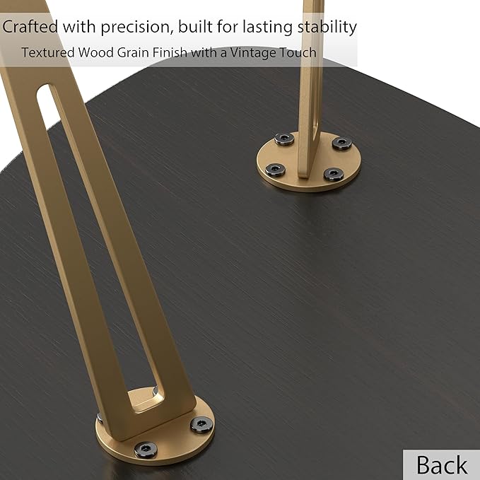 Manora Simple Dark Brown Oval Wood Coffee Table with Gold Legs, Modern Tea Table for Living Room or Office, Cute Small Center Table for Compact Space