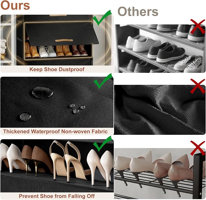 Shoe Rack, 7 Tier Shoe Storage Cabinet with Door 28 Pair Plastic Shoe Shelves Organizer for Closet, Entryway, Hallway, Bedroom, Black - Image 8