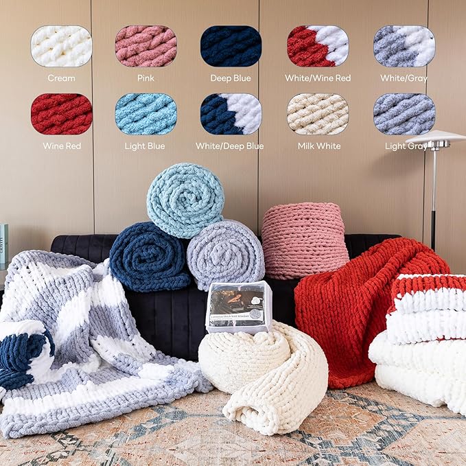 Chunky Knit Blanket - Luxury Soft Cozy 50 * 60 Throw Blanket,100% Woven Blanket Rope Knot Throw Blanket for Couch, Sofa, Home Decor, Gift - Machine Washable（Grey）