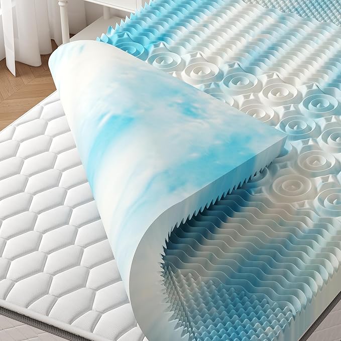 3 Inch 5-Zone Cooling Gel Memory Foam Mattress Topper Full, Pressure Relief for Back & Hip Pain, Soft Reversible Pad for Dorm RV Camping, CertiPUR-US Certified, Blue