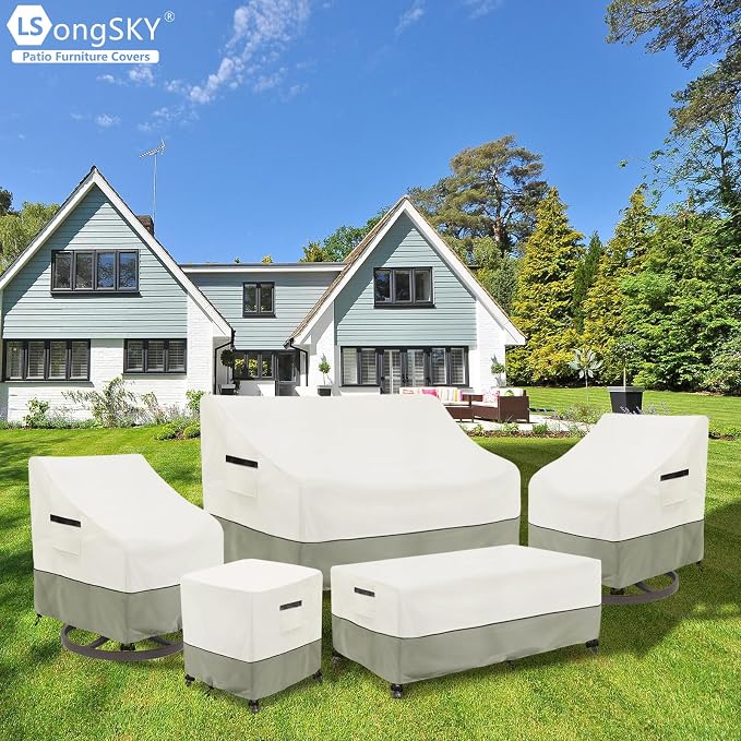 Outdoor Coffee Table Cover,Waterproof Rectangular Patio Small Side Table Cover,48 x 28 x 16 inch,Outdoor Table Covers Waterproof Rectangle,White&Grey-green. - Image 6