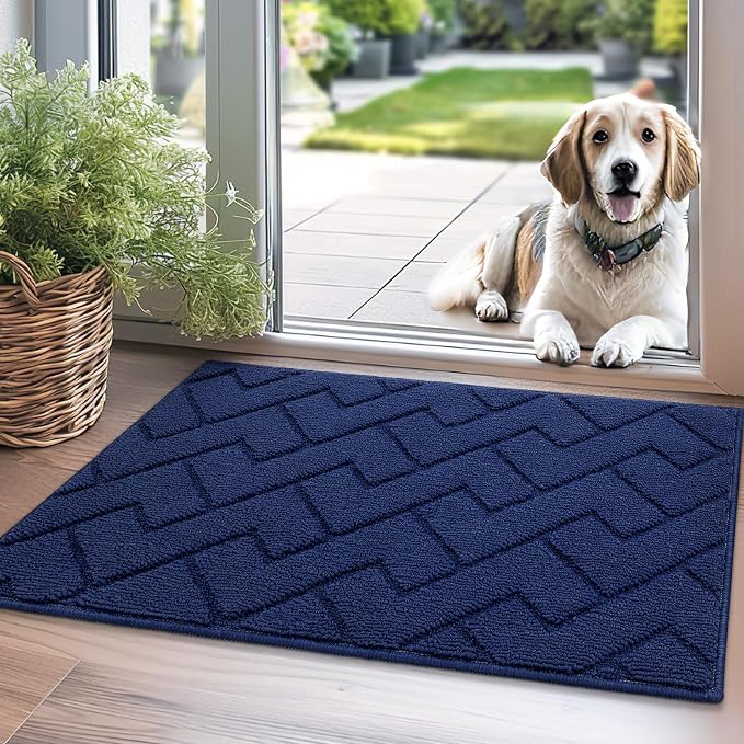 hicorfe Indoor Doormat,Front Back Door Mat TPR Backing Non Slip Mats 20"x31.5" Absorbent Resist Dirt Entrance Doormat Inside Floor for Entryway Washable Low-Profile(Navy Blue) by Hicorfe