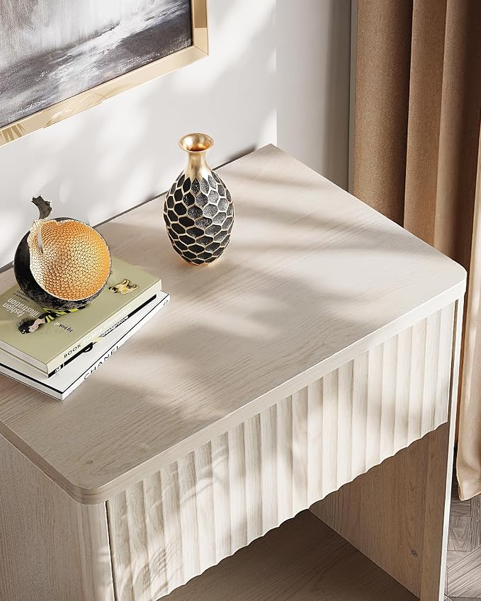 WLIVE Night Stand, Wood Nightstand with Storage Drawer and Open Shelf, Fluted Bedroom Nighstand, Mid Century Bed Side Table, End Tables Living Room, Dorm, Home Office, White Alder - Image 5