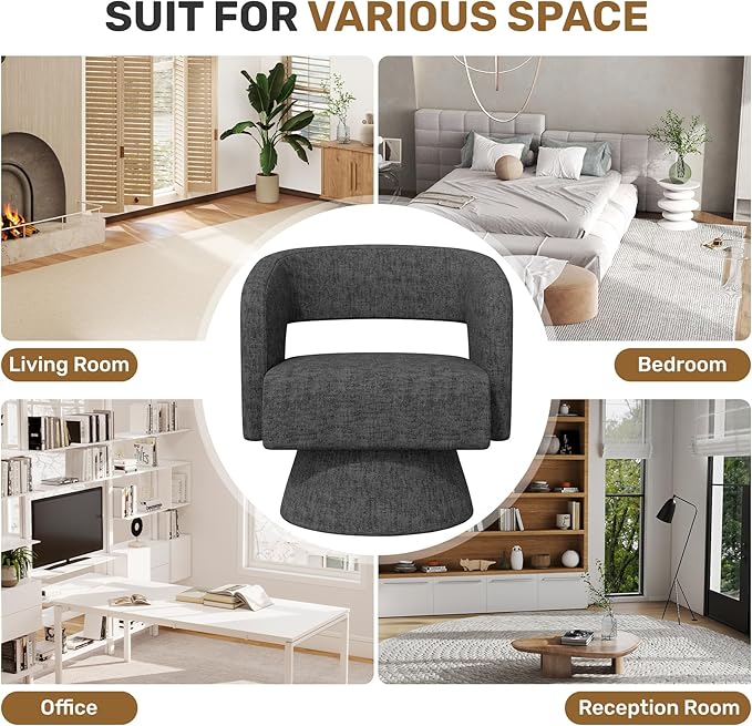 Nebuaegis Swivel Accent Chair Set of 2, Modern Comfy Chenille Barrel Chairs, Oversized Upholstered Round Arm Chair for Living Room, Bedroom, Reading Room, Black