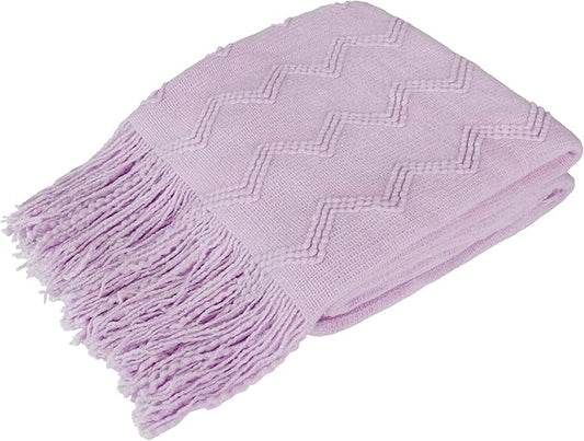 PAVILIA Lavender Purple Knit Throw Blanket for Couch, Twin Bed, Soft Knitted Farmhouse Sofa Throw for Living Room, Lightweight Decorative Summer Blanket for Chair, Outdoor Textured Boho Blanket, 60x80