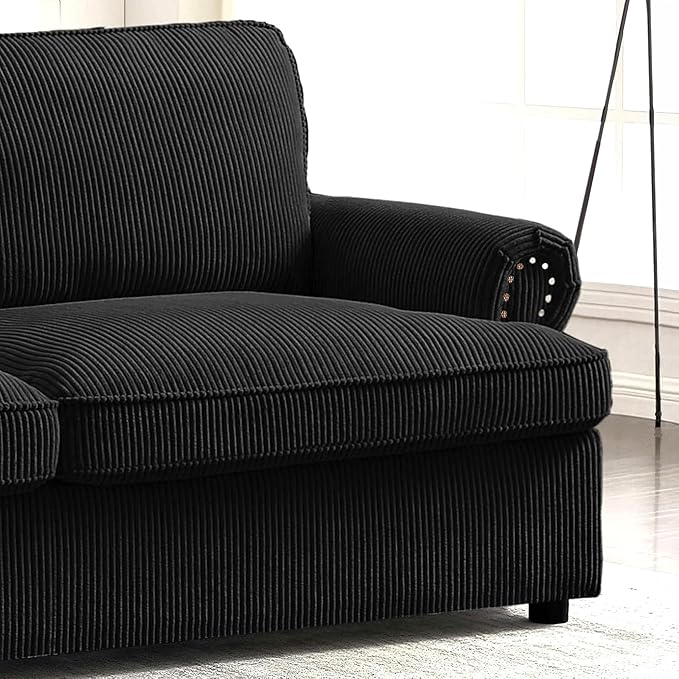Reversible Sleeper Sofa Bed with Comfortable Memory Foam Mattress, Convertible Corduroy Full Size Pull Out Couch for Living Room, Space Saving Furniture, 76" Wide, Rounded Arms, Black