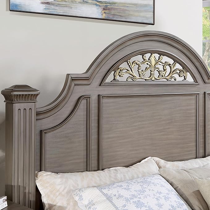 Furniture of America Malierd Traditional Wood 6-Piece Set, Panel California King-Size Bed, 3-Drawer Nightstands, Chest, Dresser and Mirror for Bedroom, Gray