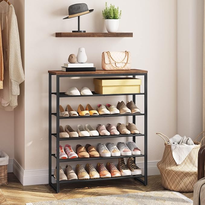 HOOBRO Shoe Rack, 6-Tier Shoe Organizer, for 18-24 Pairs of Shoes, Large Capacity Shoe Storage Shelf, Durable and Stable, for Entryway, Closet, Hallway, Dorm Room, Industrial, Rustic Brown BF67XJ01G1 - Image 2