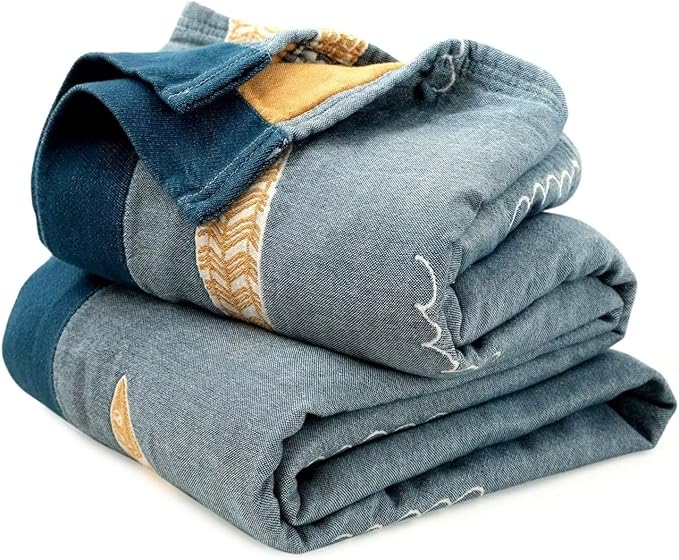 Boho Throw Blanket for Bed 100% Cotton Ultra Soft Rustic Quilt Spring Blanket Fish Farmhouse Decor Bed Blankets,80"x90" All Season Rustic Throw for Sofa Couch Chair