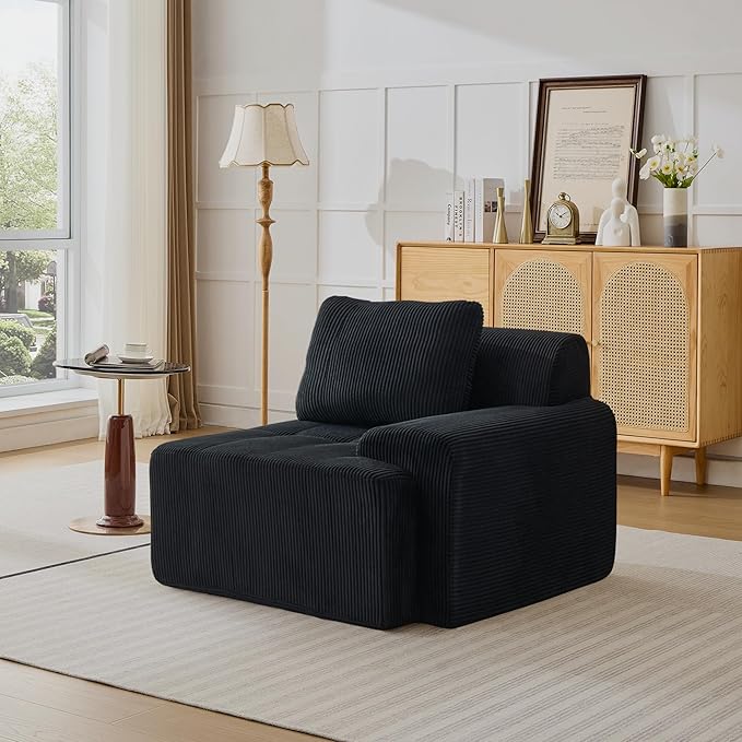 Modular Sectional Sofa, Boneless Couches for Living Room, Corduroy Couch, Big Comfy Couch, Modular Cloud Sofa with Deep Seat (Black, 1 Piece-Right Armchair)