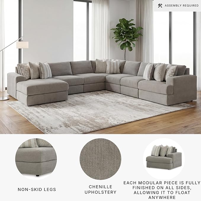 Signature Design by Ashley Casual Avaliyah U-Shape Right-Arm Facing 7-Piece Sectional with Chaise and Reversible Cushion, Gray