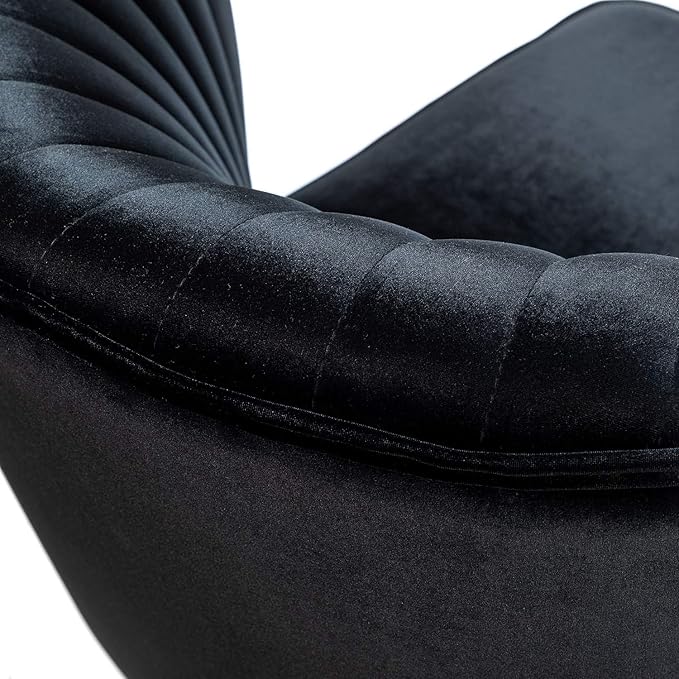 HULALA Home Velvet Accent Chair Set of 2, Modern Armless Upholstered Side Chair with Glam Gold Metal Legs for Vanity Living Room Bedroom - Black