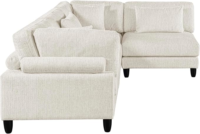 Lexicon 120 Inch Modular Sectional Sofa - Oversized 4 Seater Microfiber L Shaped Sectional Couch, 6 Accent Pillows, and Flexible Arrangement for Modern Living Rooms, Beige