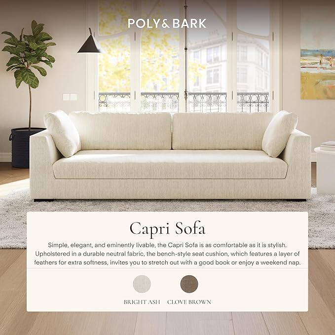 Poly & BARK Capri 99" Sofa – Upholstered in Performance Fabric, Square‑Arm Design with Loose Cushions and Solid Frame – Fully Assembled, Stylish Comfort for Living Spaces