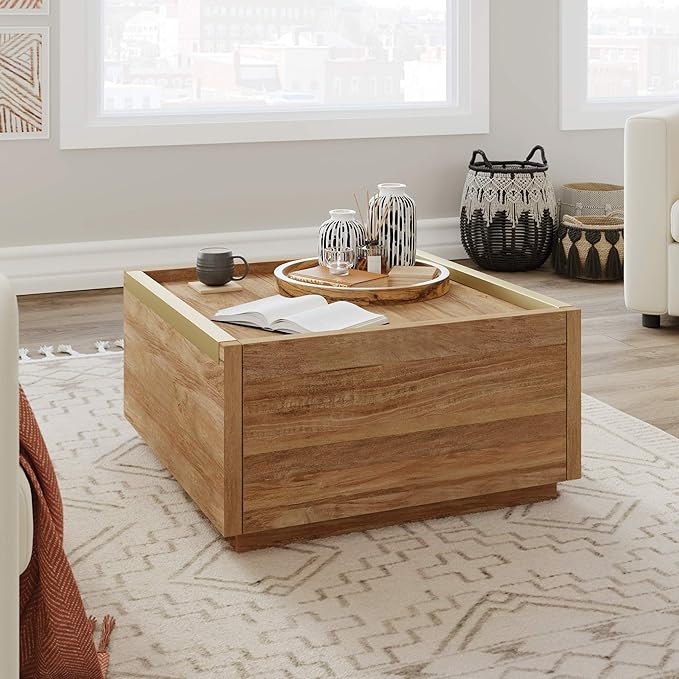 Sauder Manhattan Gate Coffee Table with Storage, Modern Coffee Table, Square Design - Sindoori Mango Finish