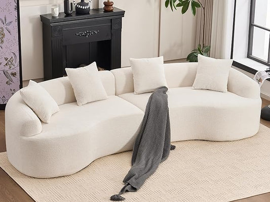 KEIKI Curved Chenille Modular Sectional Couches with Pillows, 4 Seater Oversized Upholstered Luxury Plush Cloud Sofa for Living Room Apartment, Full Compression Sponge,