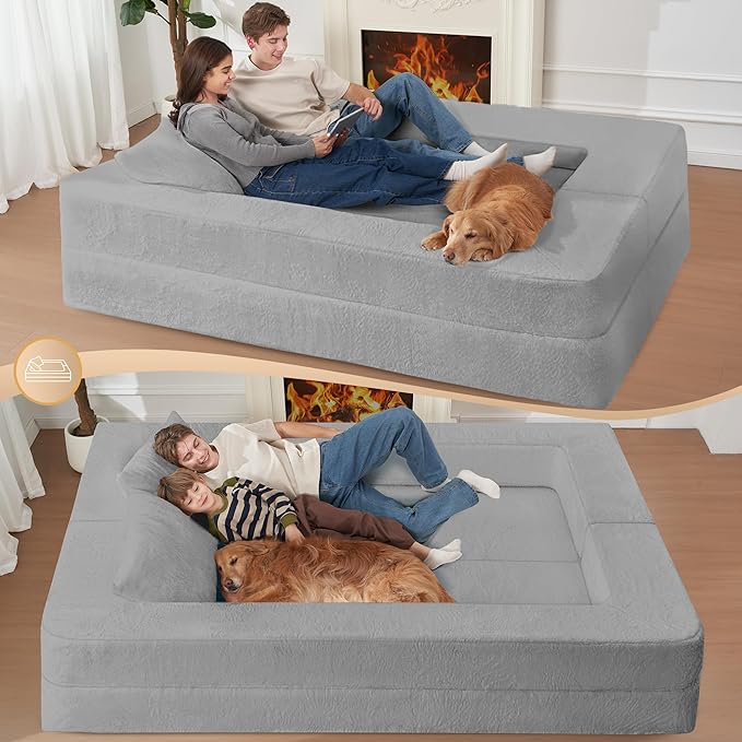 Futon Sofa Bed with Pillow, 3-in-1 Sleeper Sofa Bed with Removable Cover, Convertible Floor Sofa Bed, No Assembly Boneless Couch for Living Room, Bedroom