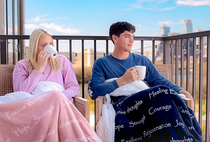 Compassion Blanket (Brand)- Strength Courage Super Soft Warm Hugs, Get Well Gift Blanket Plush Healing Thoughts Positive Energy Love & Hope (Light Blue, 50 x 65 Sherpa)