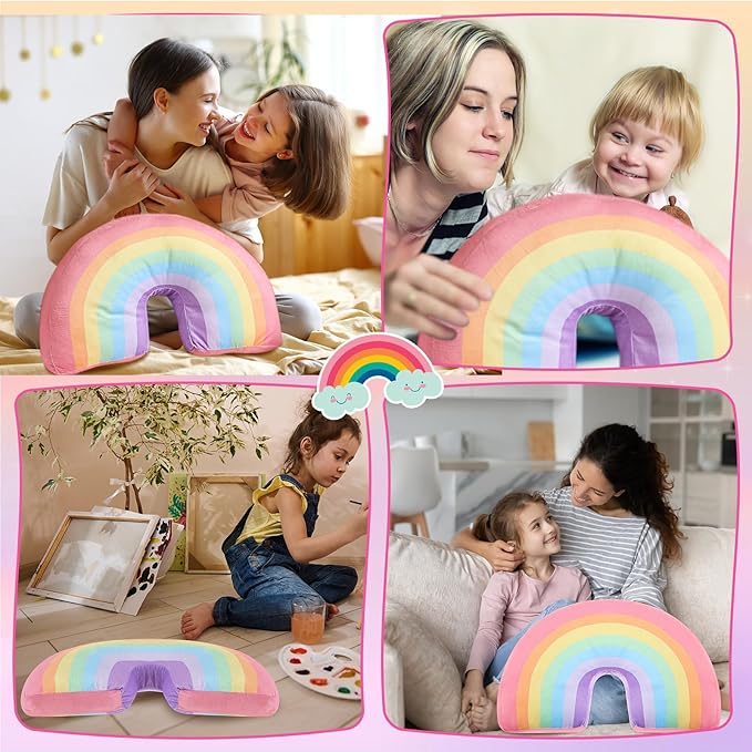Chunful Rainbow Pillow for Girls Kids 13.8 x 8.7 x 4 Inch Plush Cute Rainbow Throw Pillow Arch Shaped Cushion Stuffed Decoration for Bed Chair Room Home Decor Easter Day(Macaron Colors,2 Pcs)