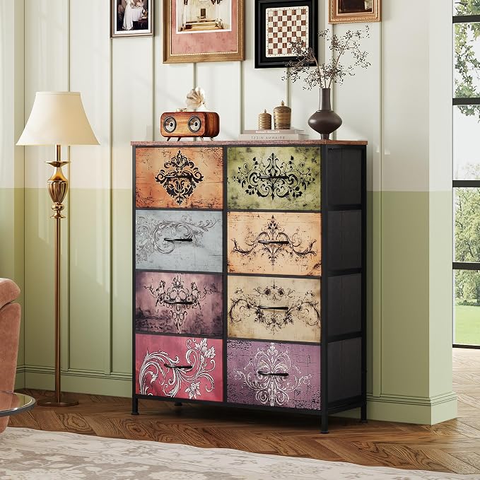 WLIVE Fabric Dresser for Bedroom, Tall Dresser with 8 Drawers, Storage Tower with Fabric Bins, Double Dresser, Chest of Drawers for Closet, Playroom, Dormitory, Pattern - Image 8