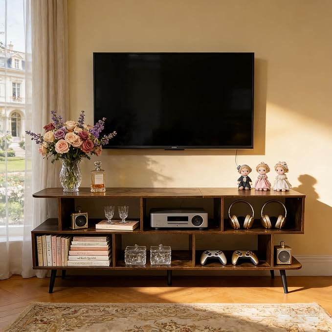 Lightdot 65" TV Stand Fits TVs Up to 75 Inch, Modern Entertainment Center with Power Outlet & Open Storage Shelves, Sofa Cabinet Media Console, Easy Assembly TV Table for Living Room,Bedroom,Amber - Image 2