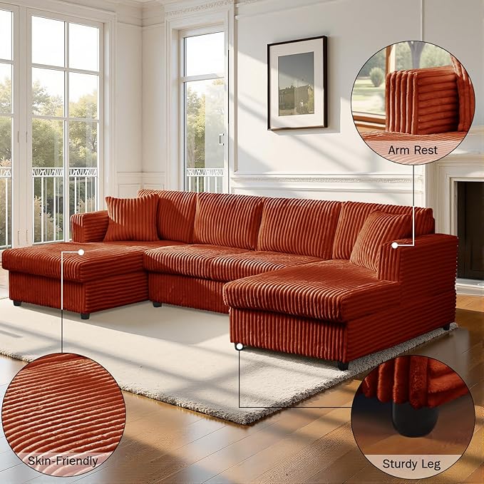 123" U-Shaped Modular sectional Sofa, Two L-Shape Chaise with 2 Cloud Couch sectional with Two Pillows, couches for Living Room (Darkbrown)