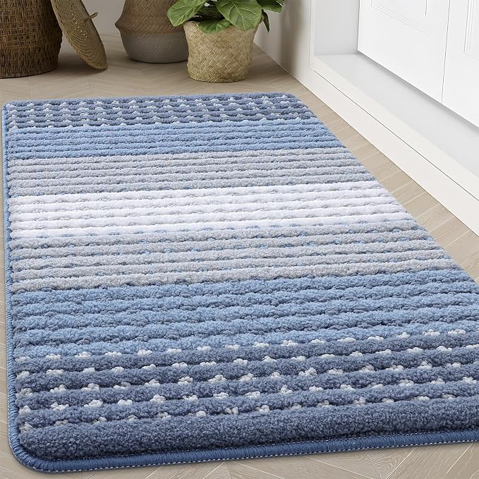 Kitinjoy Indoor Outdoor Door Mat, 71x47 Non-Slip Absorbent Dirt Trapper, Low-Profile Washable Inside Entrance Front Floor Mat, Sturdy Soft Entry Dotted Ombre Doormats for Entryway, Light Blue by Kitinjoy