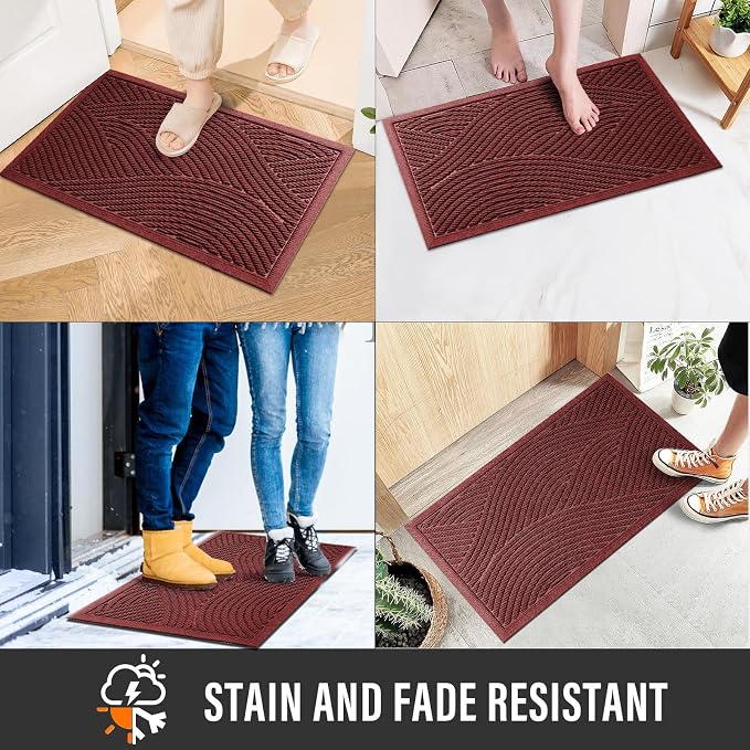 HIYARD Sturdy Front Door Mat, Absorbent Muddy Dirt Resist Welcome Door Mats Outdoor Indoor, Stain and Fade Resistant, Non-Slip Backing Entry Mat Low Profile Doormat for Entryway, 36×24, Red - Image 4