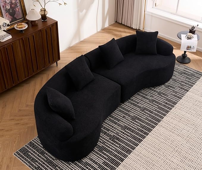 KEIKI Curved Chenille Modular Sectional Couches with Pillows, 4 Seater Oversized Upholstered Luxury Plush Cloud Sofa for Living Room Apartment, Full Compression Sponge,