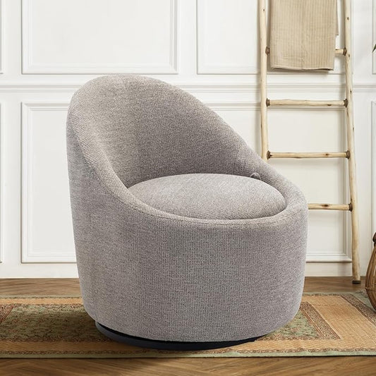 COLAMY Swivel Accent Chair, 360° Swivel Chair with Hidden Storage, Modern Small Barrel Swivel Armchair for Living Room/Bedroom, Light Grey