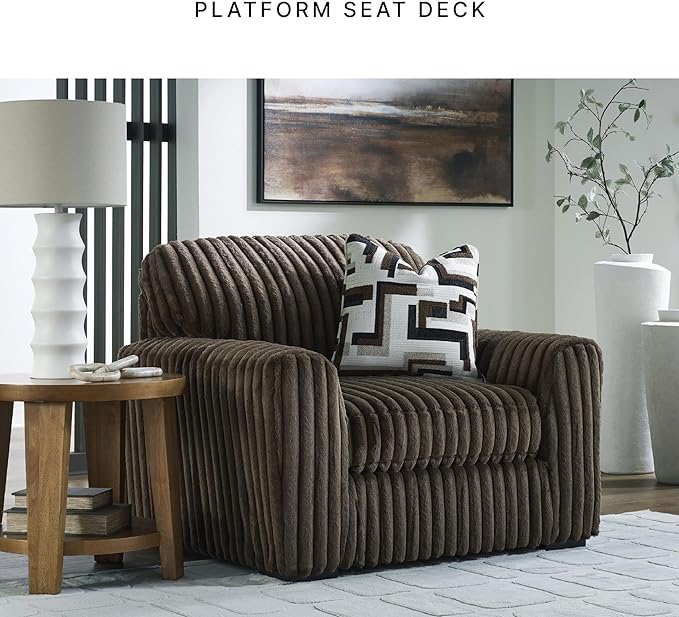Signature Design by Ashley Midnight-Madness Modern Upholstered Oversized Chair with Reversible Cushions, Dark Brown