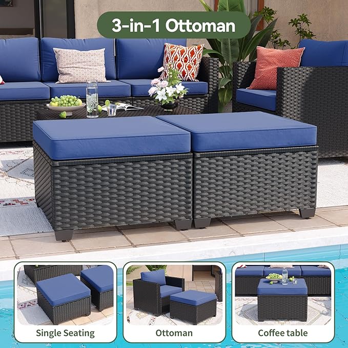 Aoxun 10 Piece Outdoor Patio Furniture Set 9 Seats, Outdoor Sectional with Thick Waterproof Cushions & Storage Coffee Table, Patio Conversation Sets for Garden,Backyard, Porch, Balcony, Deck, Blue