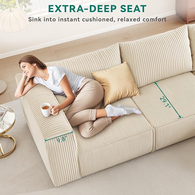 YITAHOME 107" Modular Sectional Sofa, L-Shape Boneless Couch 3 Seat with 2 Ottoman, Sectional Couches for Living Room