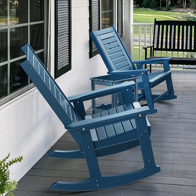 GREENVINES Outdoor Rocking Chairs | Set of 2 | Porch Rocker | HDPE Plastic | Blue | Oversized Rockers | High Back | Big & Tall | Ladder Back | for Patio Outside Backyard Balcony Garden - Image 6