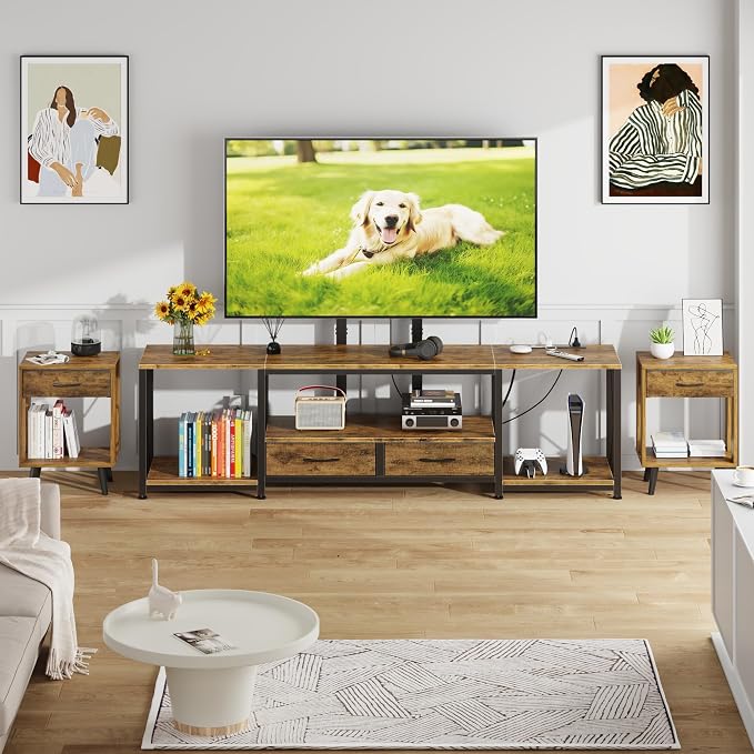 GYIIYUO LED TV Stand with Mount and Power Outlet & Fabric Drawers for 32-85 Inches TV - Entertainment Center and Corner Tv Stand for Living Room, Bedroom- 47" Rustic Brown (Max VESA 600mm × 400mm | with Mount, Power Outlet, Fabric Drawers, 32-85 Inches TV - Image 7