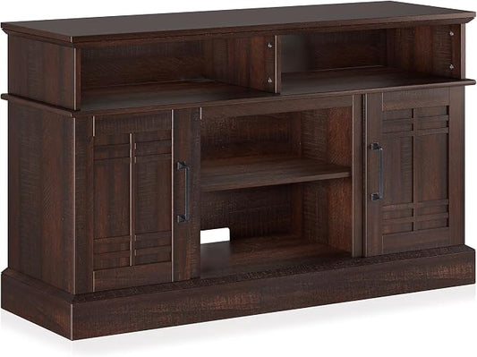 BELLEZE Modern 48" Farmhouse Wood TV Stand & Media Entertainment Center Console Table for TVs up to 50 Inch with Open Storage Shelves & Cabinets - Norrell (Espresso) by BELLEZE
