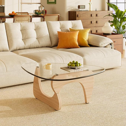 Coffee Tables Glass Small Farmhouse Coffee Table Mid-Century Modern Wood Center Table for Living Room, Original Transparent, 45 Inch