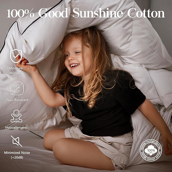 Feather Down Fiber Comforter Queen Size,Premium Ultra-Soft Breathable Comforter High Fill Power White Duvet Insert,All Season Hotel Luxury Bedding Comforters 8 Corner & Center Loops,Baffle Box Design