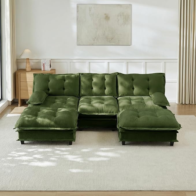 108" U Shaped Modular Sectional Sofa Couches for Living Room, Cloud Couch with Movable Ottomans, Comfy Chenille Sofa with Pillow-top Armrest for Bedroom Apartment | Free Combination, Tufted